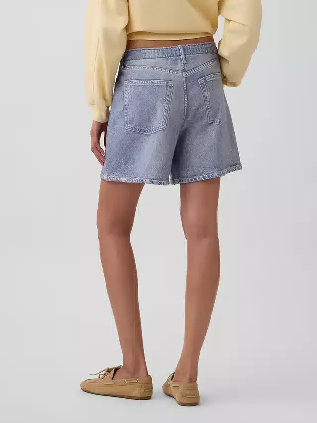 5" Orta Bel Baskılı Örme Denim Rahat Şort