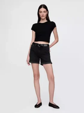 5" Orta Bel Denim Girlfriend Şortlar
