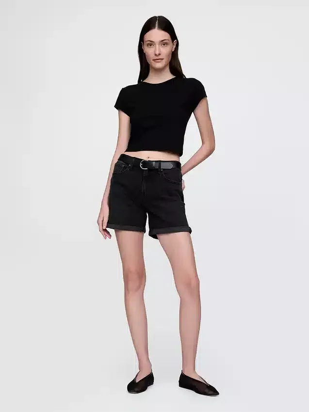 5" Orta Bel Denim Girlfriend Şortlar