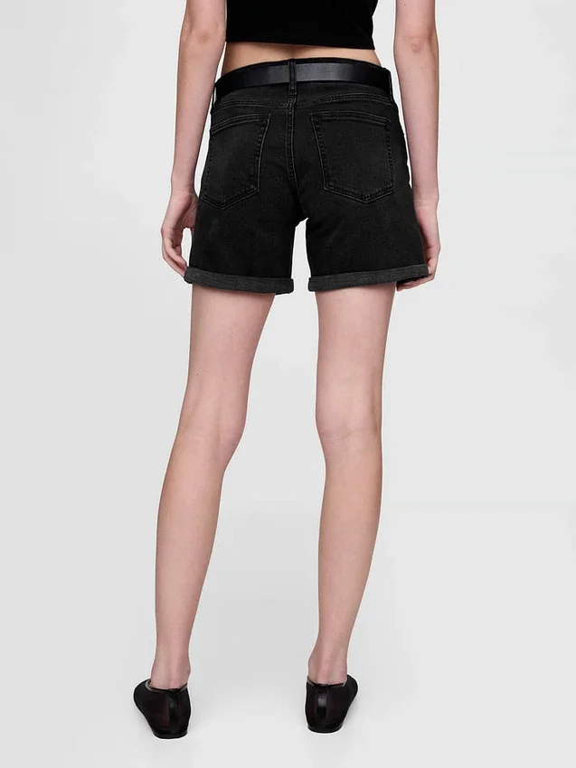 5" Orta Bel Denim Girlfriend Şortlar