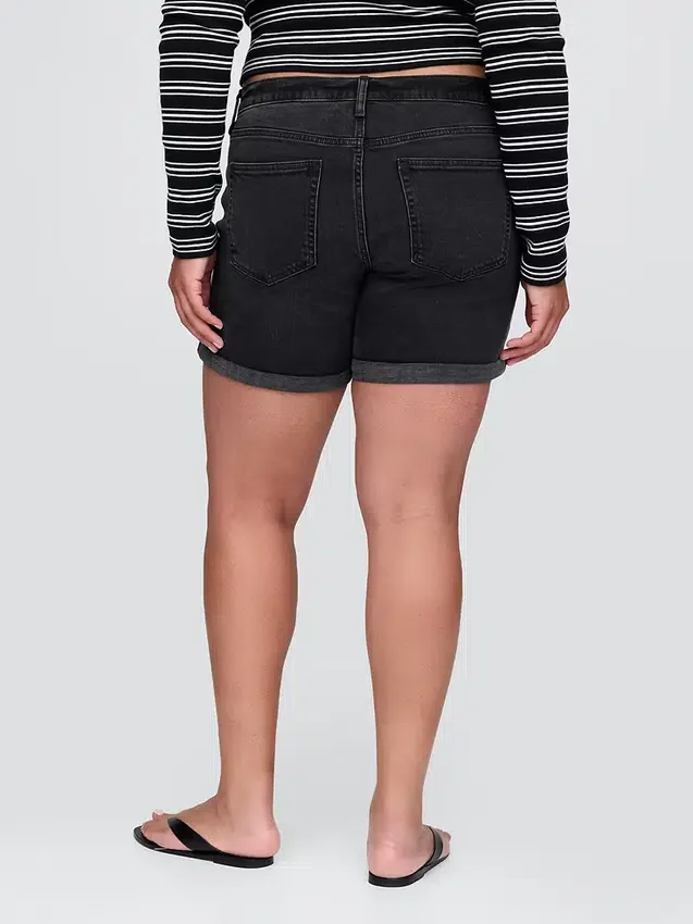 5" Orta Bel Denim Girlfriend Şortlar