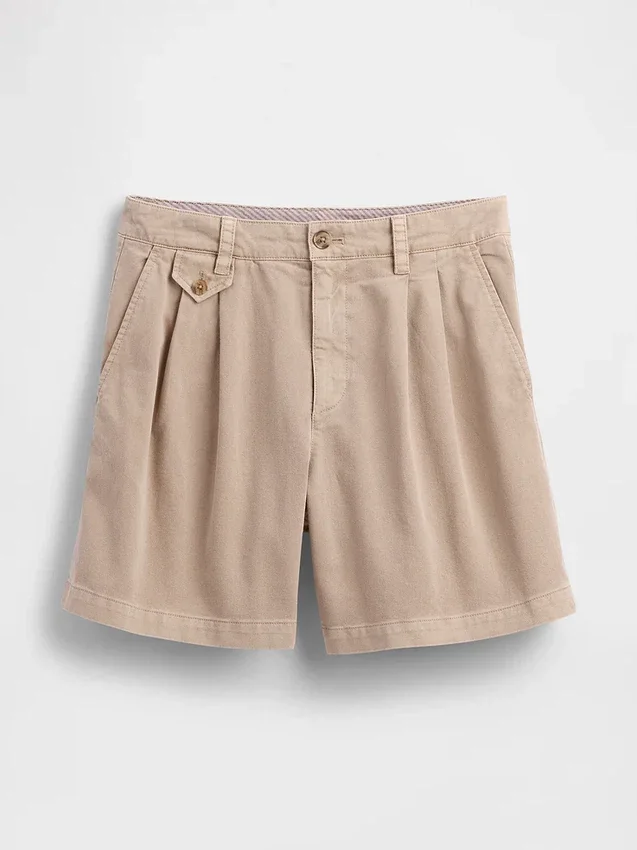 6" Orta Bel Twill Pileli Pantolon Şortlar