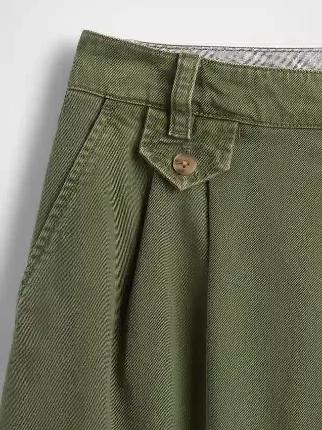 6" Orta Bel Twill Pileli Pantolon Şortlar