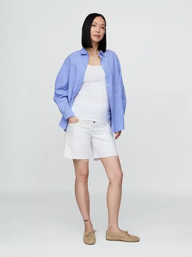 7" Hamile Giyim Tam Panel Denim Bermuda Şort