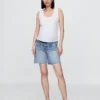 7" Hamile Giyim Tam Panel Denim Bermuda Şort