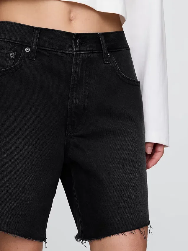 8" Orta Bel '90'lar Stili Bol Kesim Denim Bermuda Şort