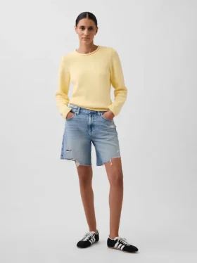 8" Orta Bel Gevşek Denim Bermuda Şort