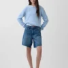 8" Orta Bel Gevşek Denim Bermuda Şort