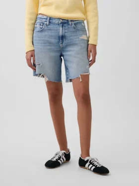 8″ Orta Bel Gevşek Denim Bermuda Şort