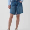 8" Orta Bel Gevşek Denim Bermuda Şort