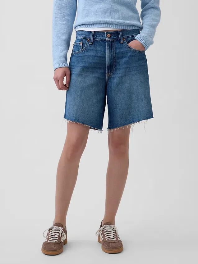 8" Orta Bel Gevşek Denim Bermuda Şort