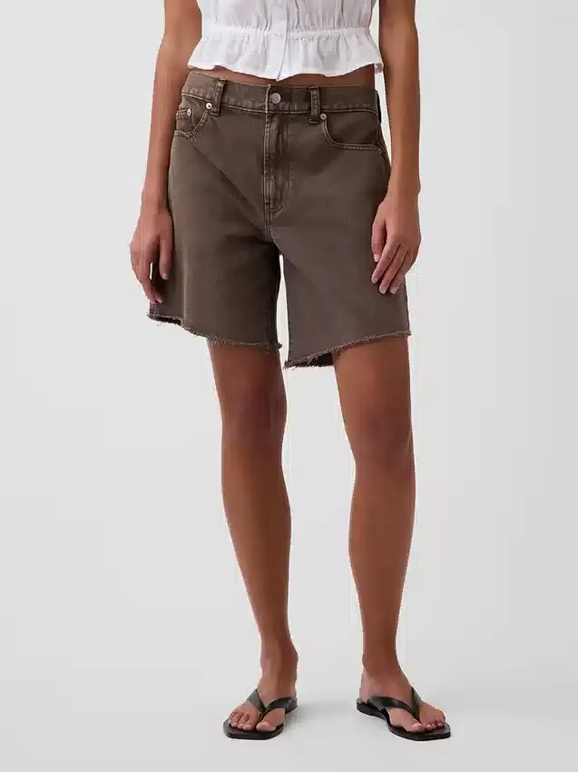 8" Orta Bel Gevşek Denim Bermuda Şort