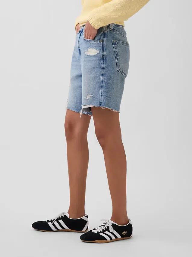8" Orta Bel Gevşek Denim Bermuda Şort
