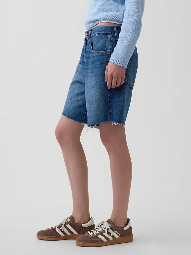 8" Orta Bel Gevşek Denim Bermuda Şort