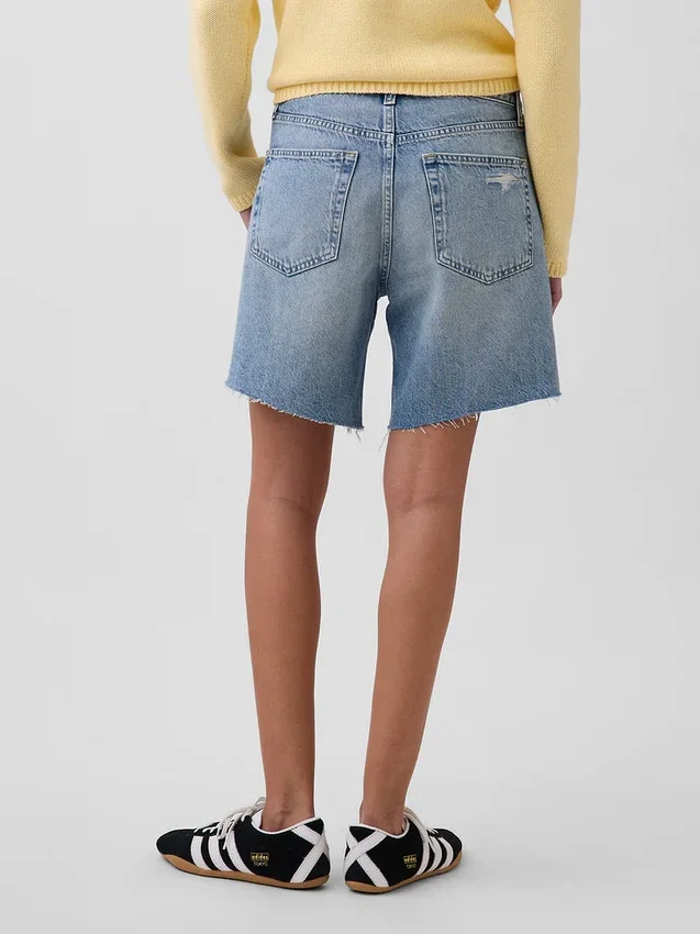 8" Orta Bel Gevşek Denim Bermuda Şort