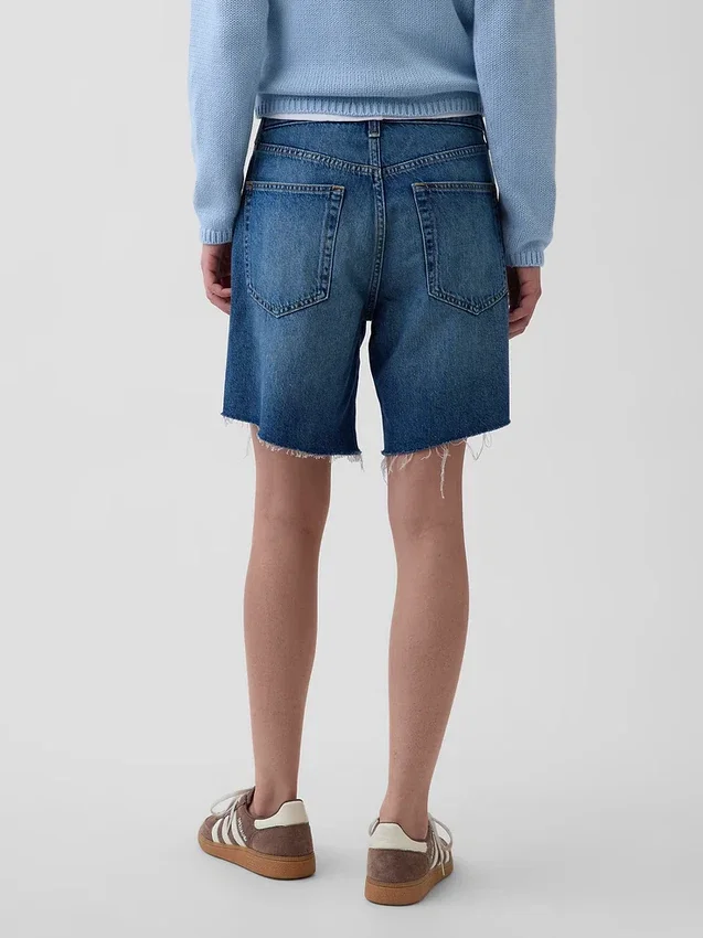 8" Orta Bel Gevşek Denim Bermuda Şort