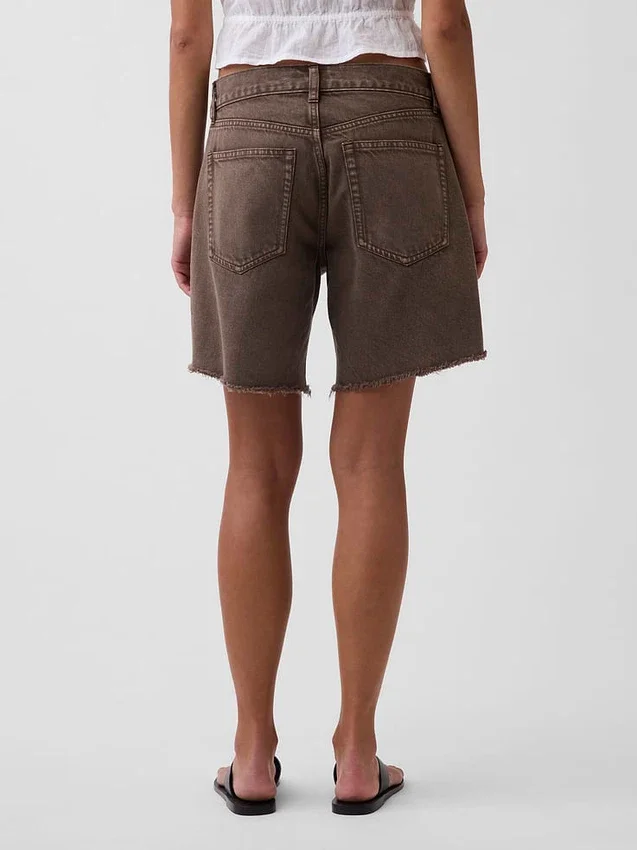 8" Orta Bel Gevşek Denim Bermuda Şort