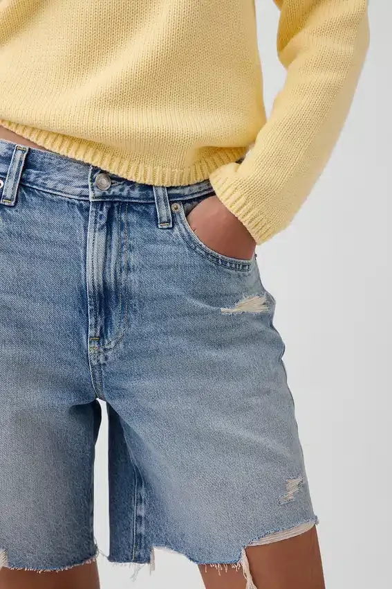 8" Orta Bel Gevşek Denim Bermuda Şort