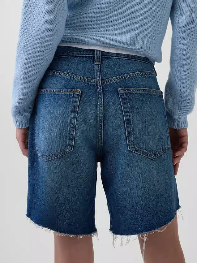 8" Orta Bel Gevşek Denim Bermuda Şort