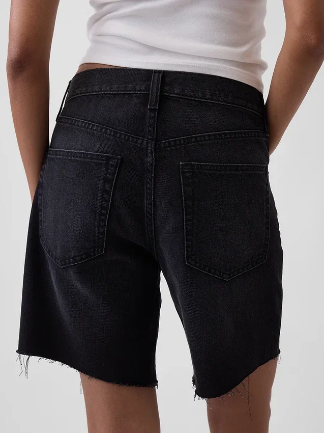8" Orta Bel Gevşek Denim Bermuda Şort