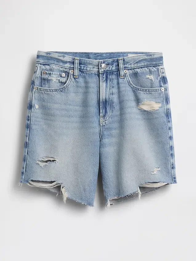 8" Orta Bel Gevşek Denim Bermuda Şort