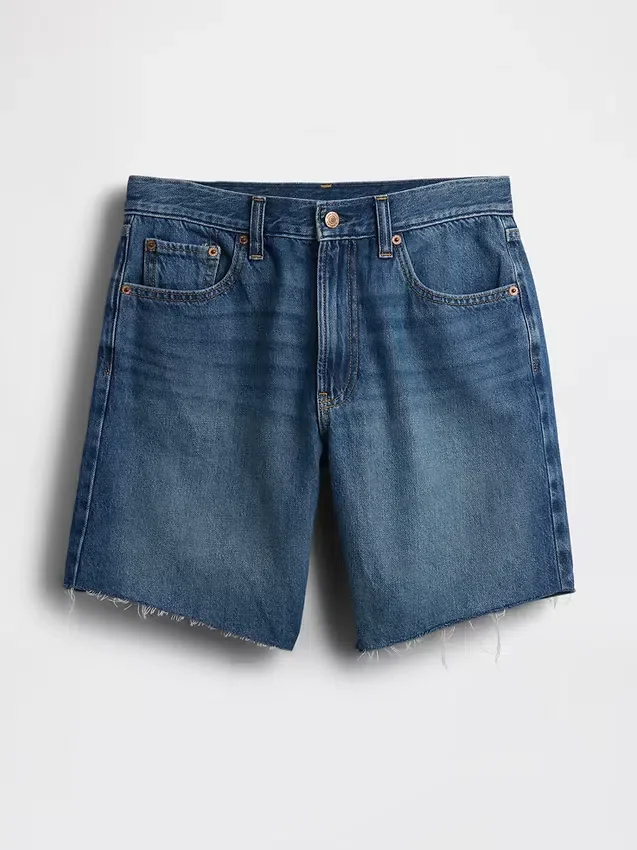 8" Orta Bel Gevşek Denim Bermuda Şort