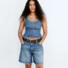 8" Orta Bel Gevşek Denim Bermuda Şort