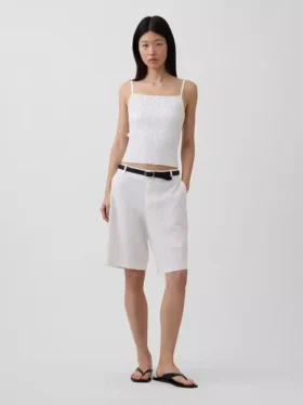9" Alçak Bel Keten Karışımlı Pantolon Şortları