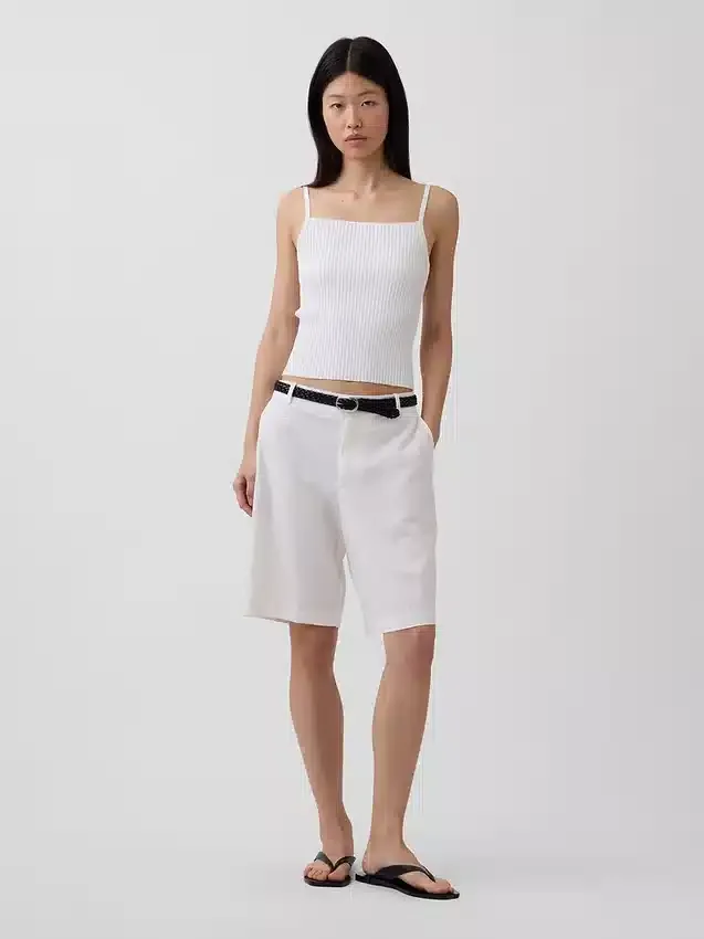 9" Alçak Bel Keten Karışımlı Pantolon Şortları