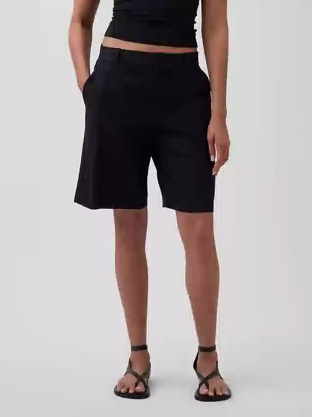 9" Alçak Bel Keten Karışımlı Pantolon Şortları