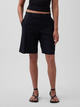 9″ Alçak Bel Keten Karışımlı Pantolon Şortları