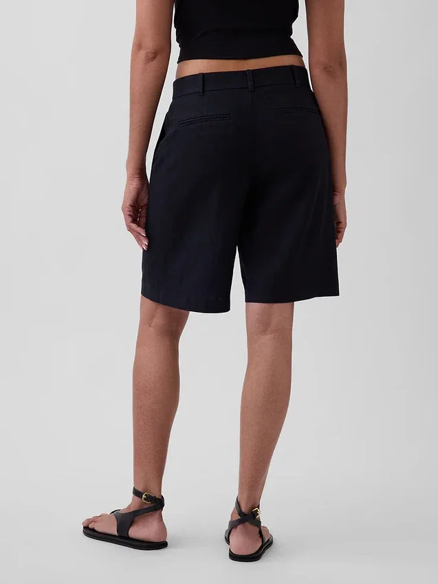 9" Alçak Bel Keten Karışımlı Pantolon Şortları