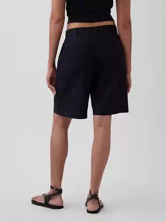 9" Alçak Bel Keten Karışımlı Pantolon Şortları