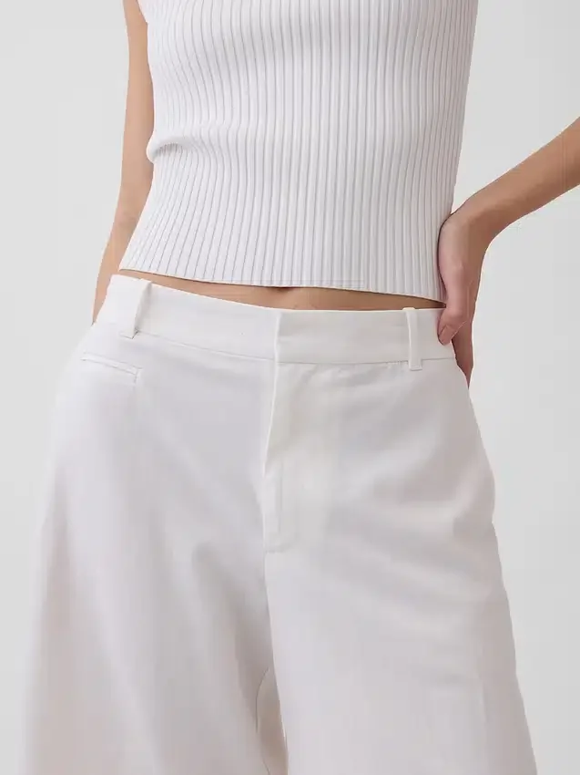 9" Alçak Bel Keten Karışımlı Pantolon Şortları