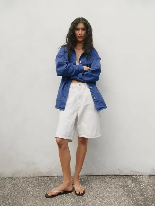 9" Bol Kesim Denim Marangoz Şortu