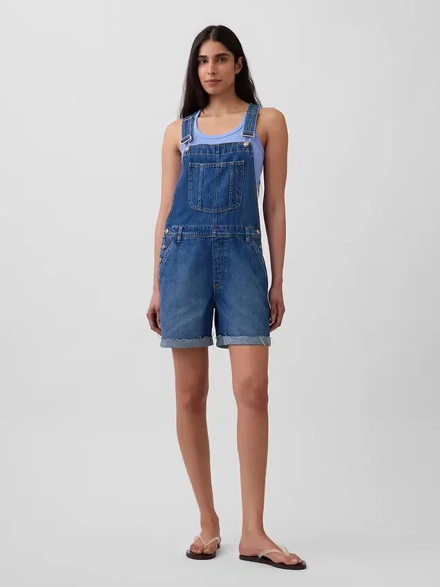90'lar Tarzı Bol Kesim Denim Şortlu Tulum