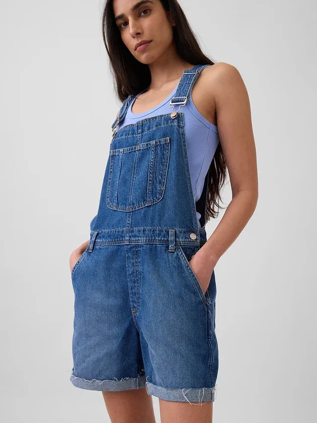 90'lar Tarzı Bol Kesim Denim Şortlu Tulum