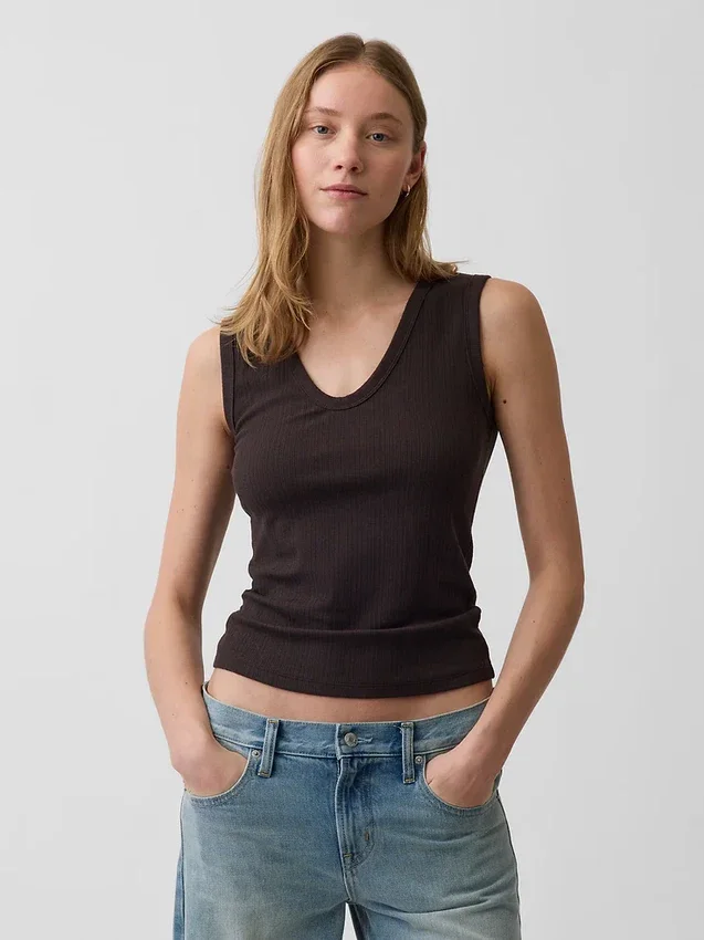 Alacalı Nervürlü Tank Top
