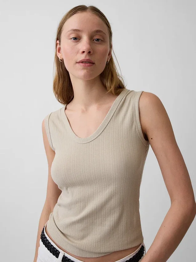Alacalı Nervürlü Tank Top