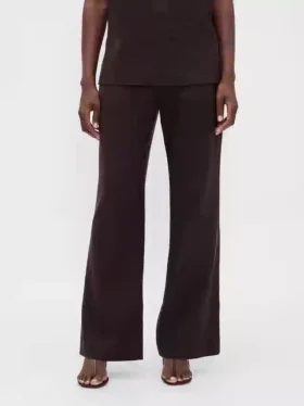 Alçak Bel Keten Karışımlı Geniş Paça Pantolon