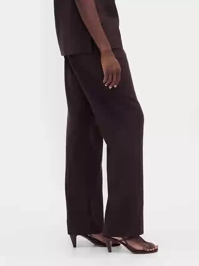 Alçak Bel Keten Karışımlı Geniş Paça Pantolon