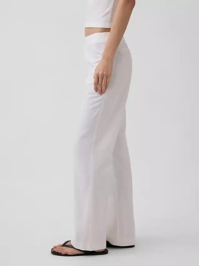 Alçak Bel Keten Karışımlı Geniş Paça Pantolon