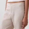 Alçak Bel Keten Karışımlı Geniş Paça Pantolon