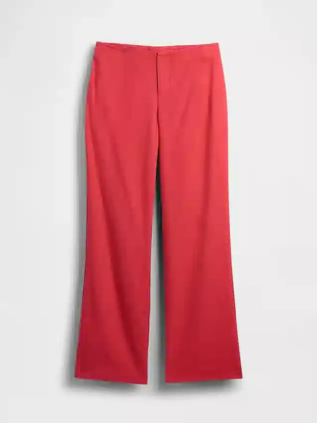 Alçak Bel Keten Karışımlı Geniş Paça Pantolon