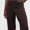 Alçak Bel Keten Karışımlı Geniş Paça Pantolon