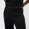 Alçak Bel Keten Karışımlı Geniş Paça Pantolon