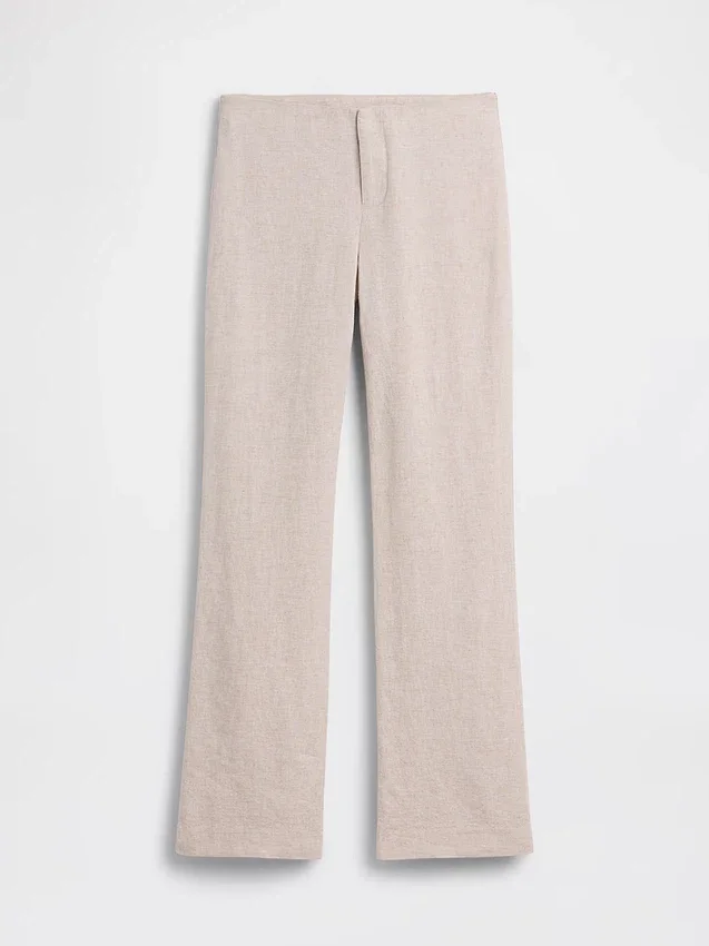 Alçak Bel Keten Karışımlı Geniş Paça Pantolon