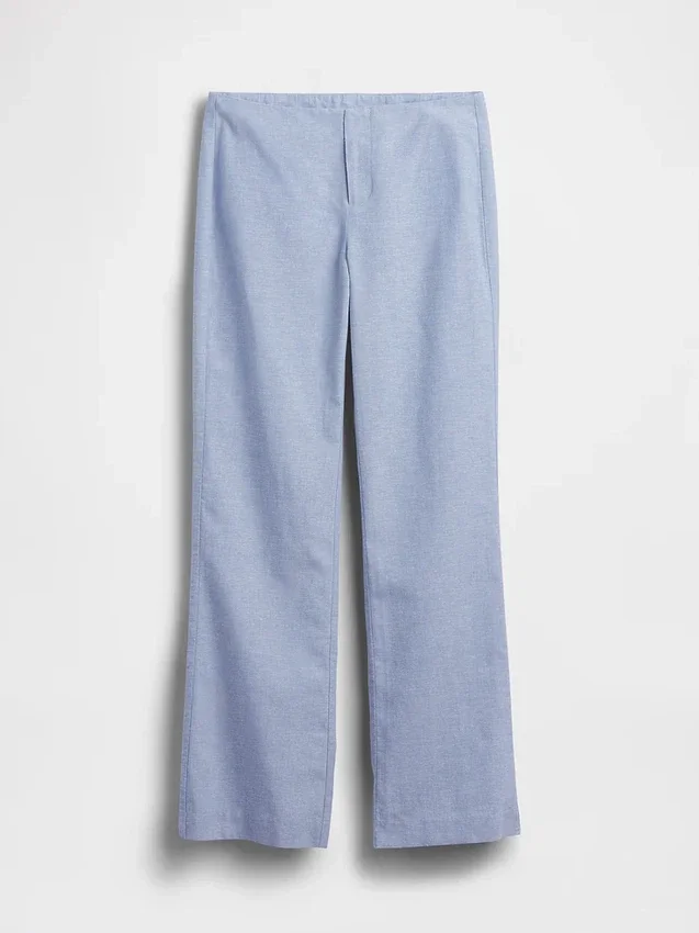 Alçak Bel Keten Karışımlı Geniş Paça Pantolon