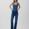 Denim Dar Kesim Peplum Üst