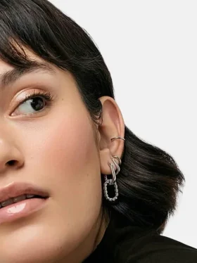 Ana Luisa Ash Gümüş Çift Halka Küpeler